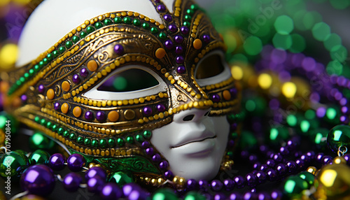 Mardi Gras celebration, colorful masks, vibrant costumes generated by AI