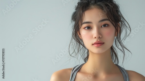 Picture of a lovely  attractive  healthy Asian woman dressed for the gym  copy space  Generative AI.