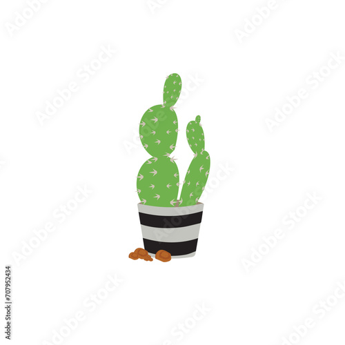 Cactus icons in a flat style on a white background. Home plants cactus in pots and with flowers. A variety of decorative cactus with prickles and without