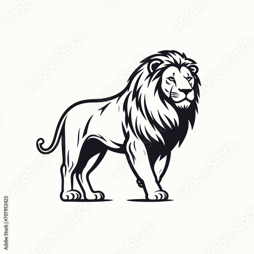Standing lion isolated on a neutral background. Vector illustration