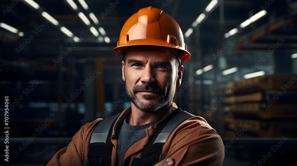 Portrait of Industry maintenance engineer man wearing uniform and safety hard hat on factory station Portrait of Industry maintenance engineer man wearing uniform and safety hard hat on factory station