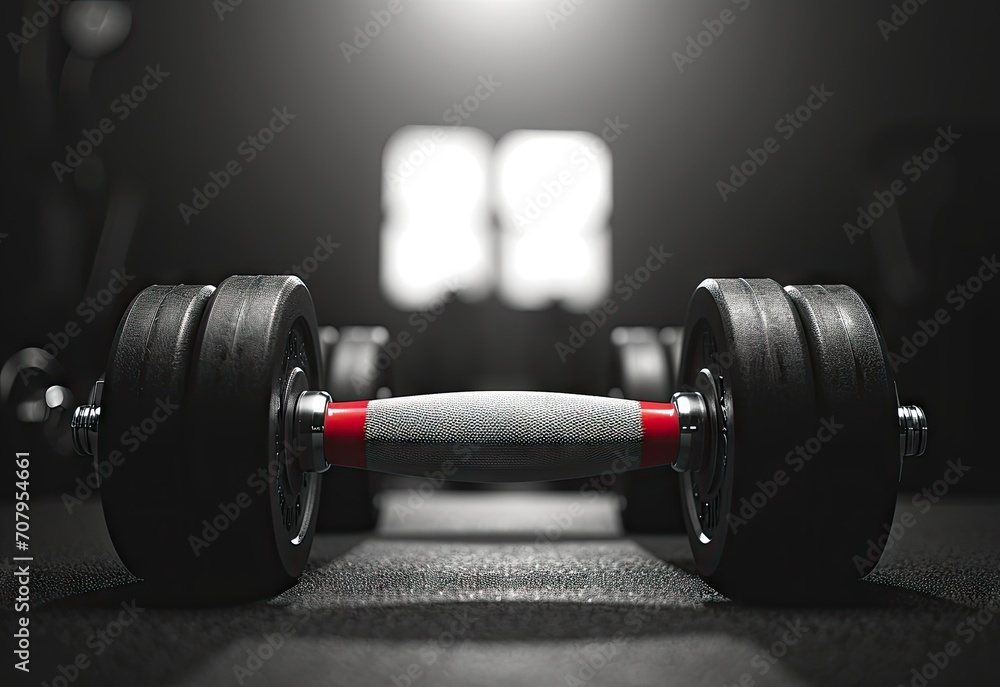 Fototapeta premium Dumbbells in a gym, dumbbells set, photography, created with AI