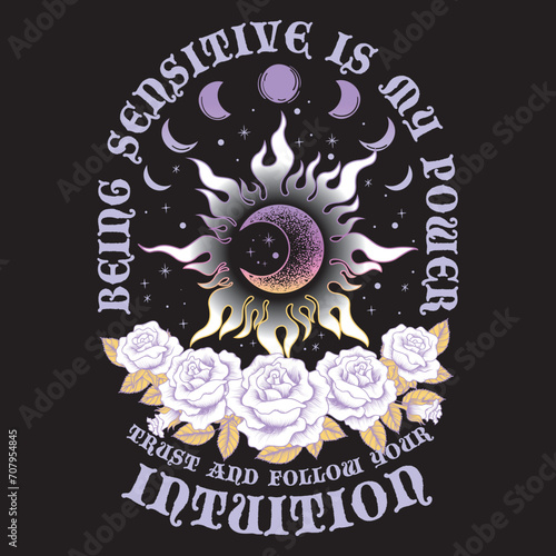 Mystic moon rose and stars design