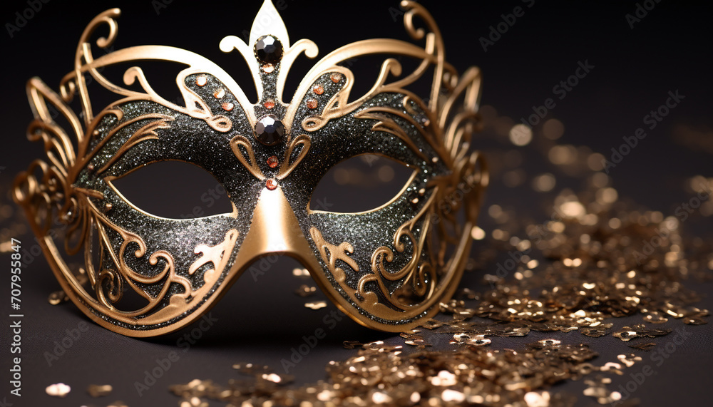 Shiny gold mask adds elegance to celebration generated by AI Shiny gold mask adds elegance to celebration generated by AI