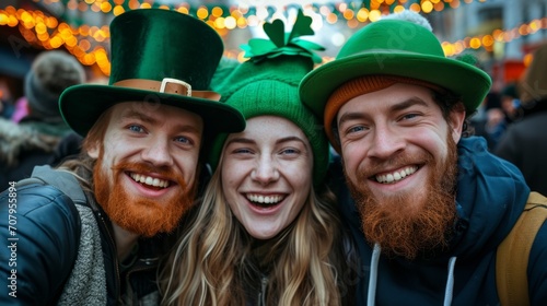 Happy people with Leprechaun Hat for Saint Patrick's Day celebrations. Feast of St. Patrick. 