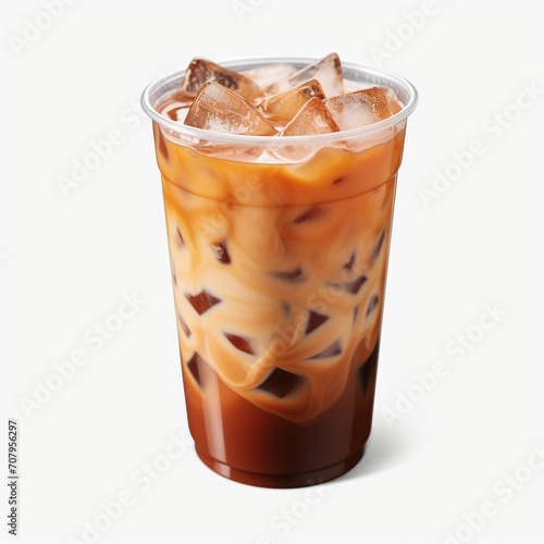 photography of a plastic cup of an iced coffee isolated on a transparent background created with Generative Ai