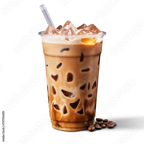 photography of a plastic cup of an iced coffee isolated on a transparent background created with Generative Ai