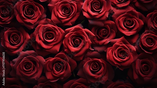 Wall texture wallpaper with a top view of red rose flowers  Valentine s day  bunch of  Generative AI.