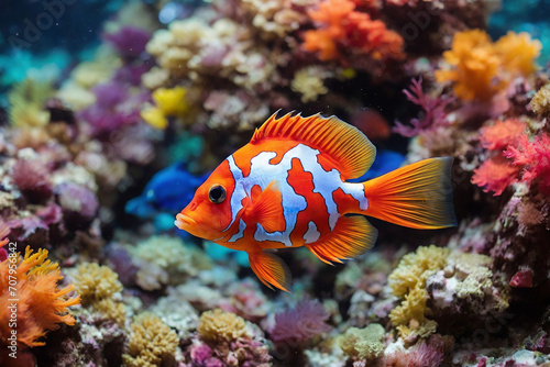 Clown fish (Amphiprion imperator) on coral reef