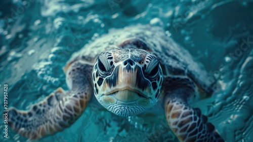 Wildlife Impact  Sea Turtle Ingesting Microplastics  Ocean Blue.