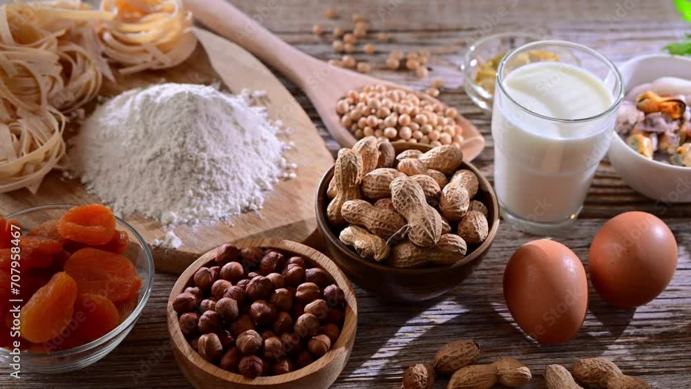 Common food allergens including egg, milk, soya, nuts, fish, seafood, wheat flour, mustard, dried apricots and celery