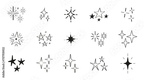 Stars doodle, sunburst shadow icons vector. Starburst, firework monochromes. Big collection sunburst best quality.