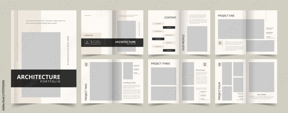 Architecture Portfolio Template, Portfolio Design for Architecture and Interior, A4 Size Brochure - obrazy, fototapety, plakaty 