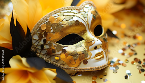 Colorful masks and costumes create a vibrant celebration generated by AI
