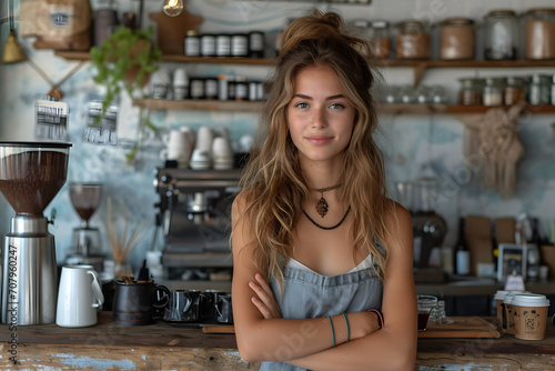 Trendy Café Entrepreneur, Confident Young Manager, Artisan Coffee Shop Vibes, woman in cafe © Luna_Scarlet