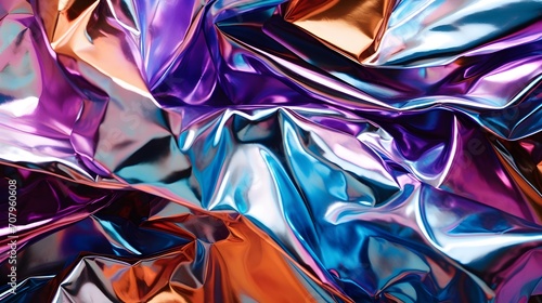 Pieces of foil or potal for a creative texture as festive background. Abstract bright pattern.
 photo