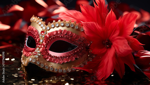 Shiny feathered mask adds elegance to carnival celebration generated by AI