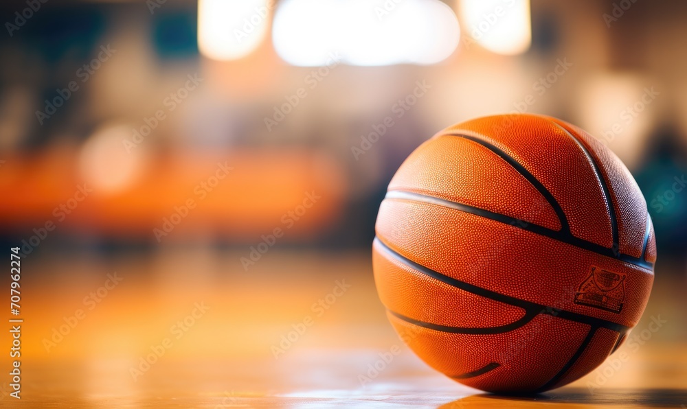A basket ball on an amazing empty basketball court with blurred light backround. A basket ball on an amazing empty basketball court with blurred light backround.