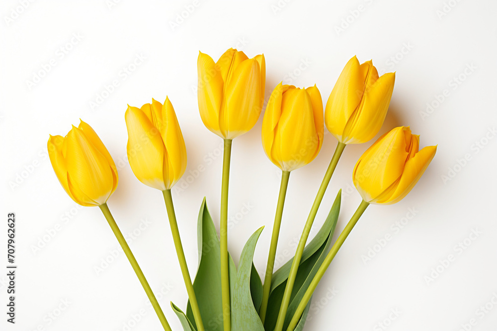 photography of some yellow tulip flowers on a white background, in the style of playful compositions created with Generative Ai photography of some yellow tulip flowers on a white background, in the style of playful compositions created with Generative Ai