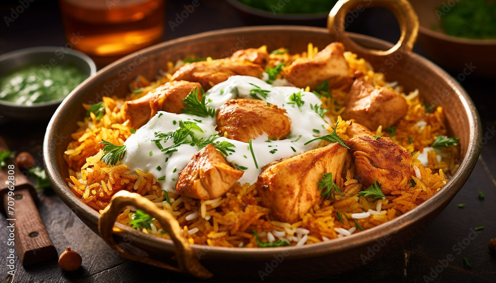 Grilled chicken with basmati rice, savory sauce, and fresh vegetables generated by AI Grilled chicken with basmati rice, savory sauce, and fresh vegetables generated by AI