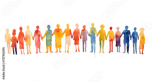 Group of people silhouettes walking watercolor set isolated on transparent background 