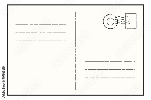 Envelope with postal stamp. Letter template. Mail card