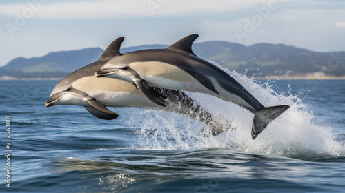 Dolphins are gregarious animal swimming © asmara