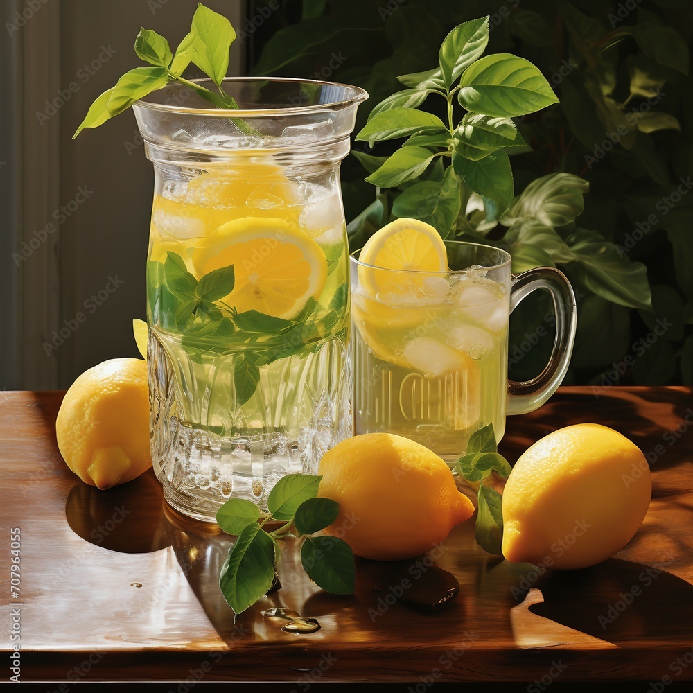 fresh lemonade with mint and lemon