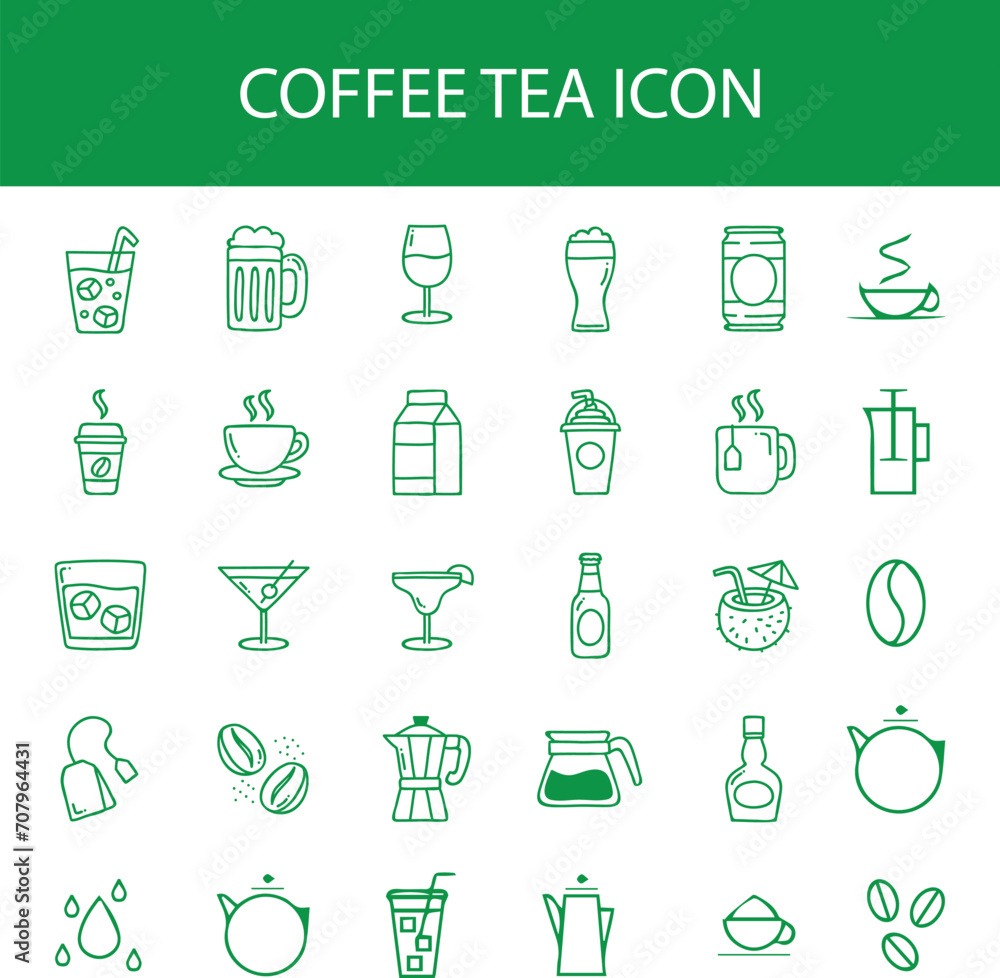 Free vector coffee and tea icon collection Doodle drinks set. Free vector coffee and tea icon collection Doodle drinks set.