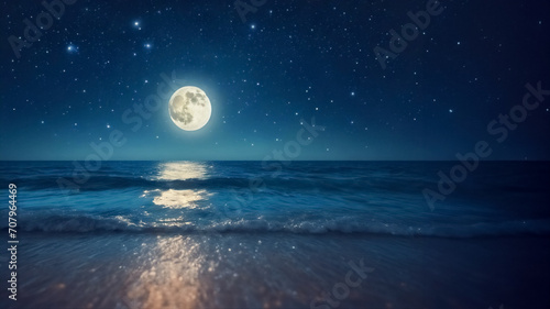 Scenario Pittorico- Cielo Stellato con Luna Piena sopra il Mare di Notte photo