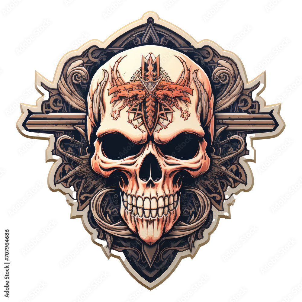 Skull t shirt sticker logo, punk rock military skull, weapons, dark art. Skull t shirt sticker logo, punk rock military skull, weapons, dark art.