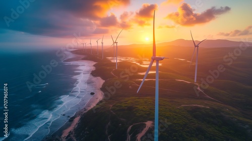 Wind power station on the seashore.
