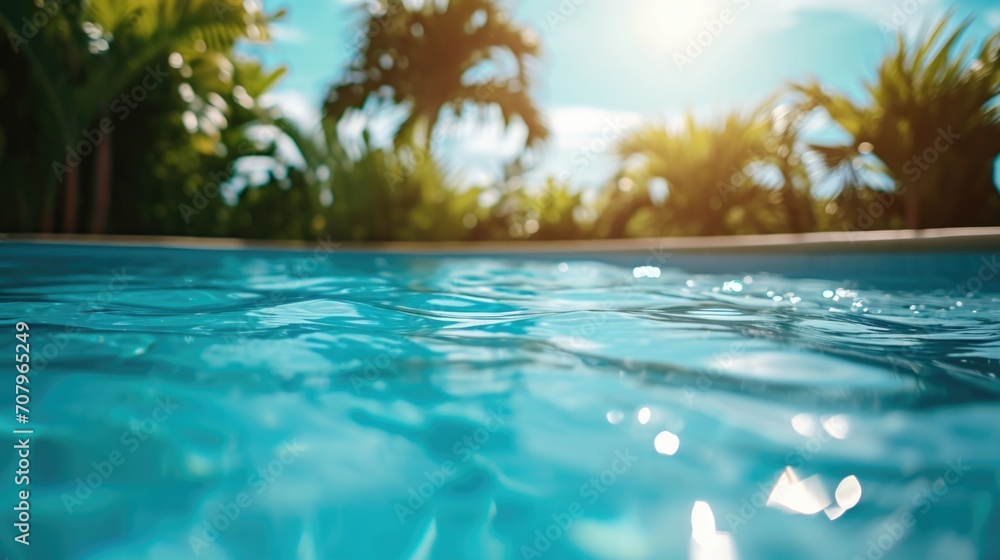 Fototapeta premium The sun shines brightly on the water in the pool. Perfect for summer-themed designs and advertisements