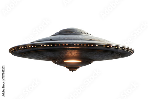 UFO, alien spaceship isolated on transparent background, Close up of flying saucer, Alien abduction concept
