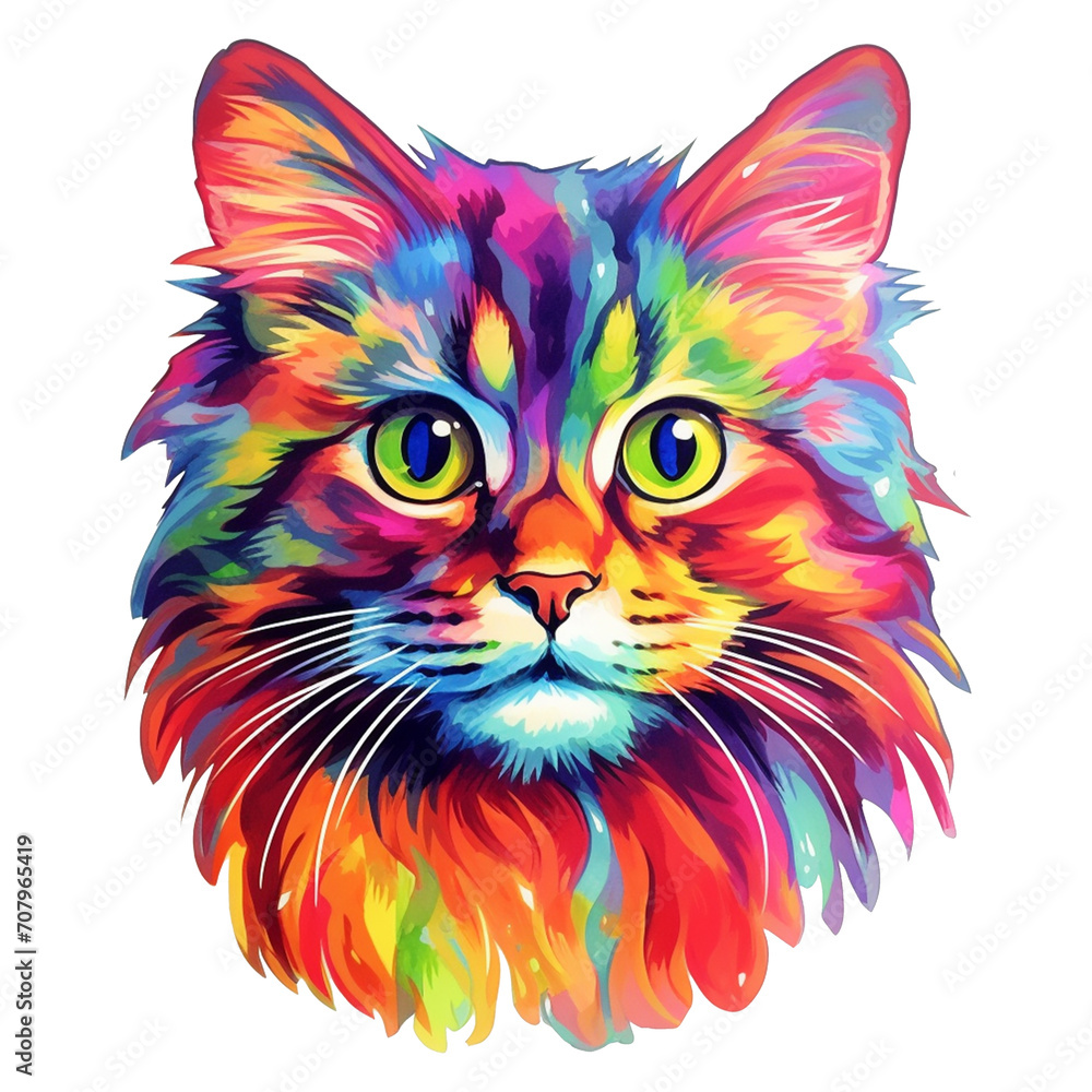 Watercolor Rainbow cat clipart illustration