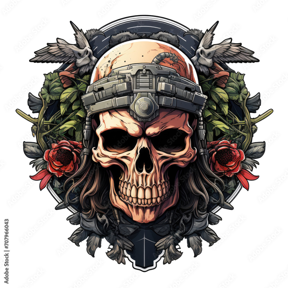 Skull t shirt sticker logo, military skull, weapons, dark art, Hight detailed Skull t shirt sticker logo, military skull, weapons, dark art, Hight detailed