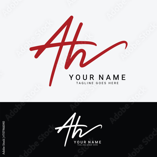 A, H, AH Initial handwriting or handwritten letter logo for identity. Logo with signature, wedding, fashion, floral, botanical and hand drawn in style photo