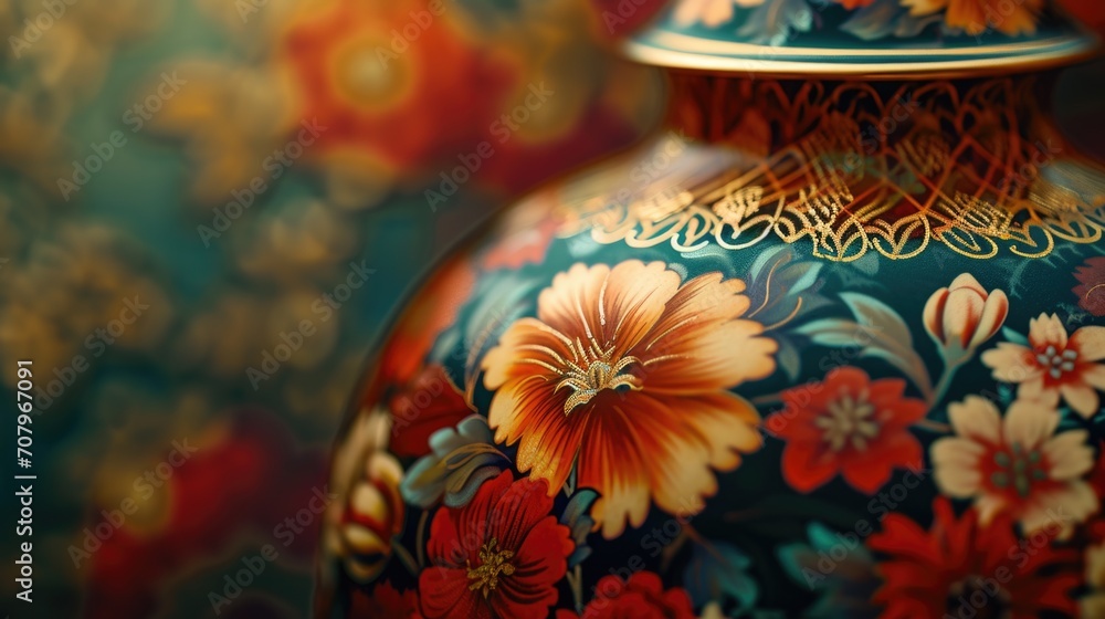 A vibrant vase placed on a table. Ideal for interior design and home decor