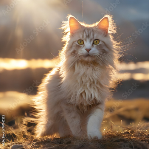 Cinematic photo, cat, serene tranquility, peaceful