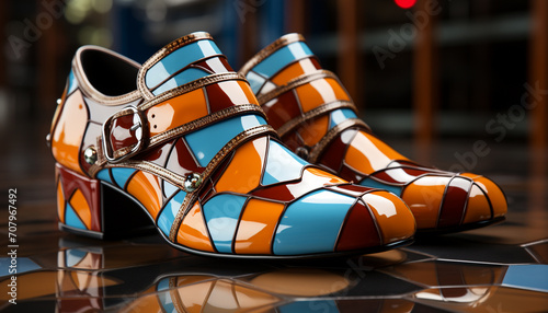Fashion store displays modern collection of elegant leather shoes generated by AI