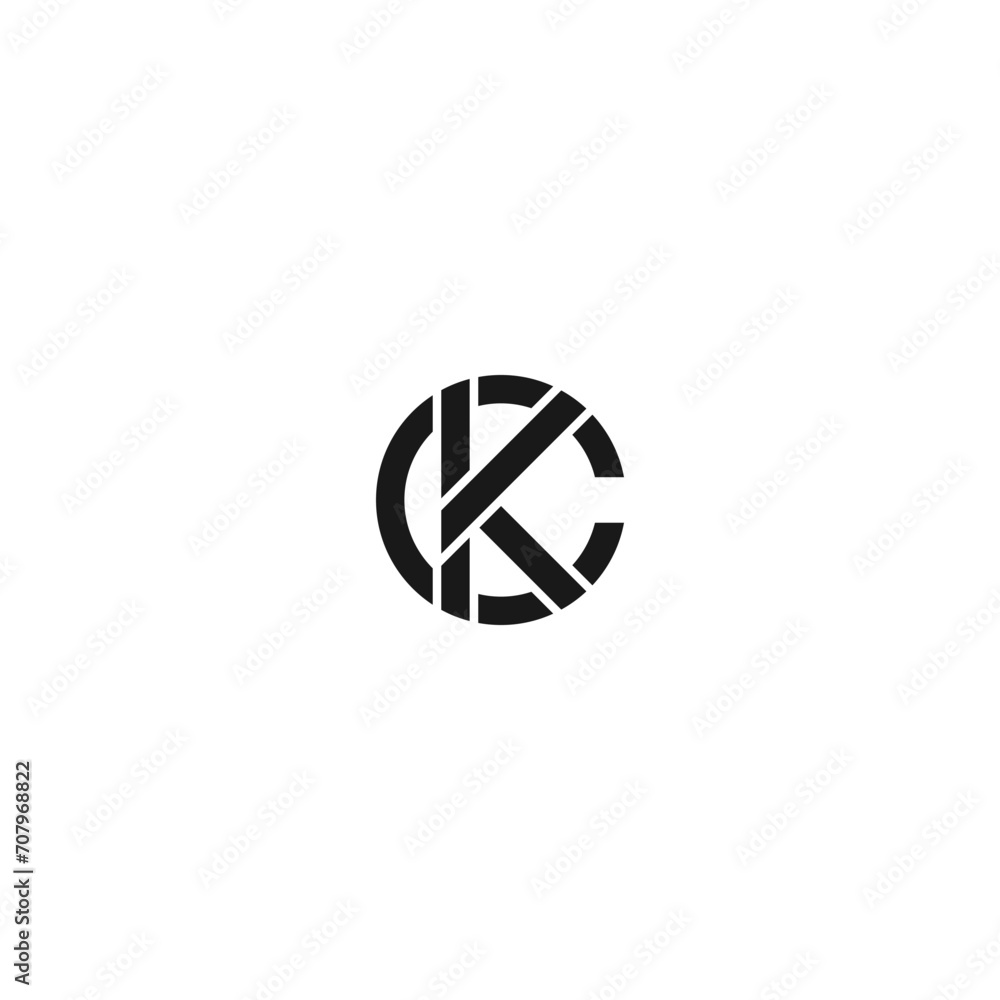 KC or CK monogram logo in stencil letters style. Black and white. KC or CK monogram logo in stencil letters style. Black and white.