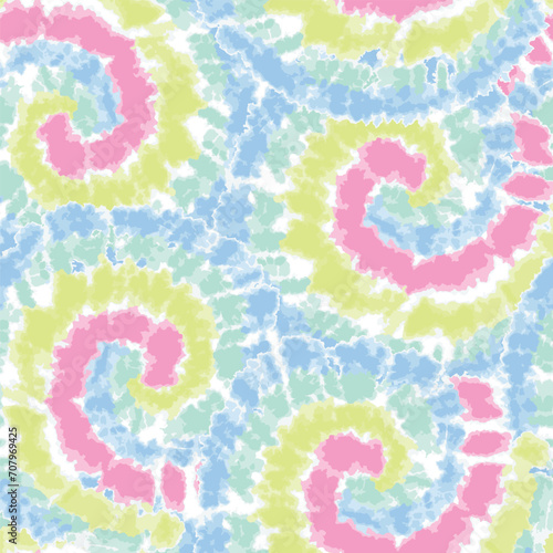Spiral tie dye seamless pattern. Swirly swirl repeat print. vector art. watercolour background pastel colours, girly cute batik texture. girls teens and fashion