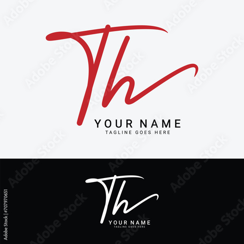 T, H, TH Initial handwriting or handwritten letter logo for identity. Logo with signature, wedding, fashion, floral, botanical and hand drawn in style
