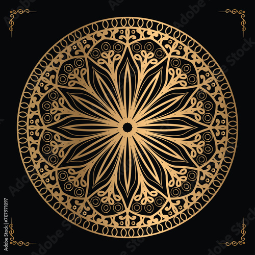 Luxury mandala design gold color Vetor 