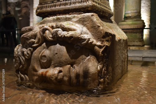 The Basilica Cistern, or Yerebatan Sarayi, is the ancient underground water reservoir beneath Istanbul city, Turkey