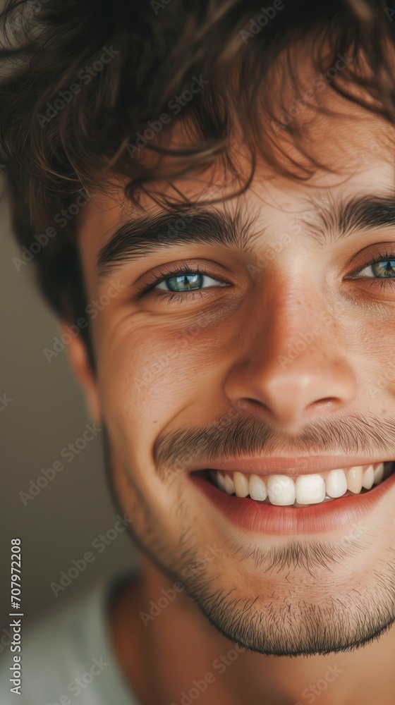 Close up face portrait of a young caucasian smiling man with perfect teeth Close up face portrait of a young caucasian smiling man with perfect teeth