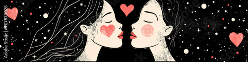 Valentine's Day Couple's Romance Heart Artistic Comic Style Grunge Illustration