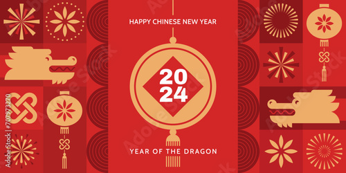 Chinese New Year 2024, Year of the Dragon. Lunar New Year background, banner, poster, card. 