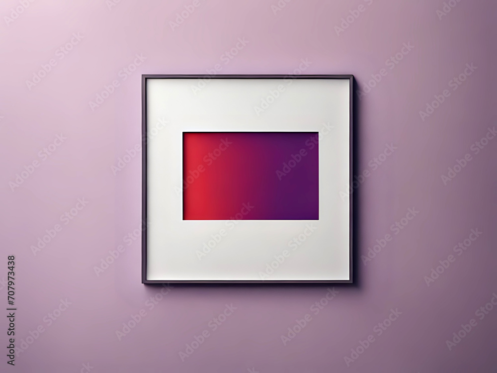 buntes Bild im schwarzen Rahmen mit weißem Passepartout an violetter Wand buntes Bild im schwarzen Rahmen mit weißem Passepartout an violetter Wand