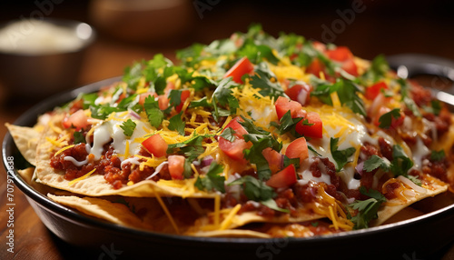 Fresh guacamole on a crispy tortilla chip, a Mexican gourmet appetizer generated by AI